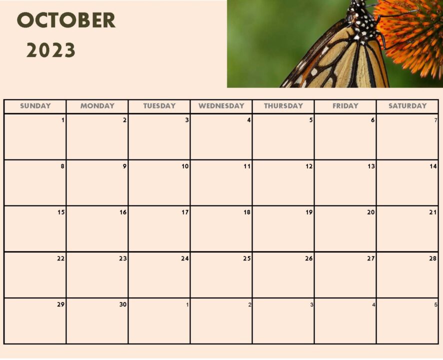 Nature Theme October 2023 Blank Calendar