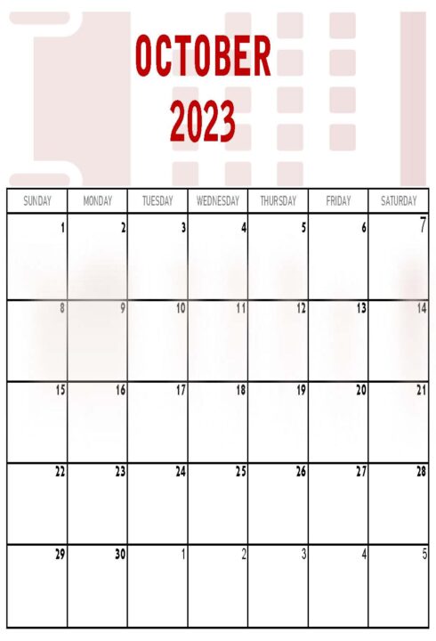 October Blank 2023 Printable Calendar - Portrait Orientation