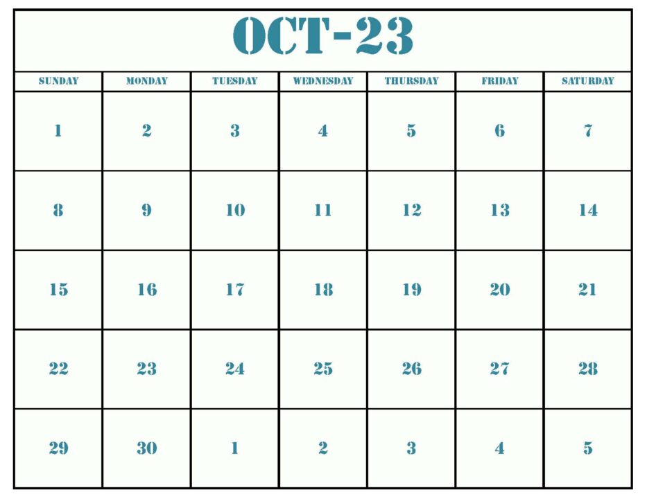 October Calendar Printable Blank 2023