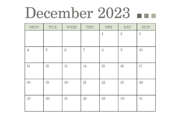 December Blank Calendar 2023 Template
