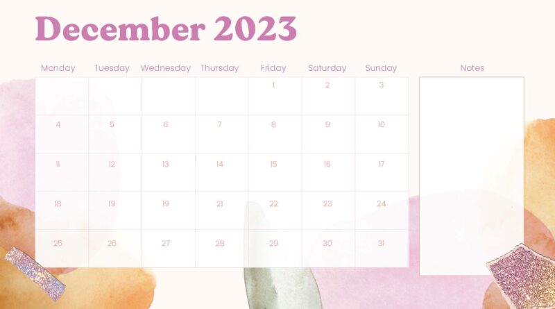 Monthly Planner December 2023 Calendar