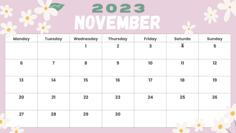 Blank November 2023 Calendar Printable 