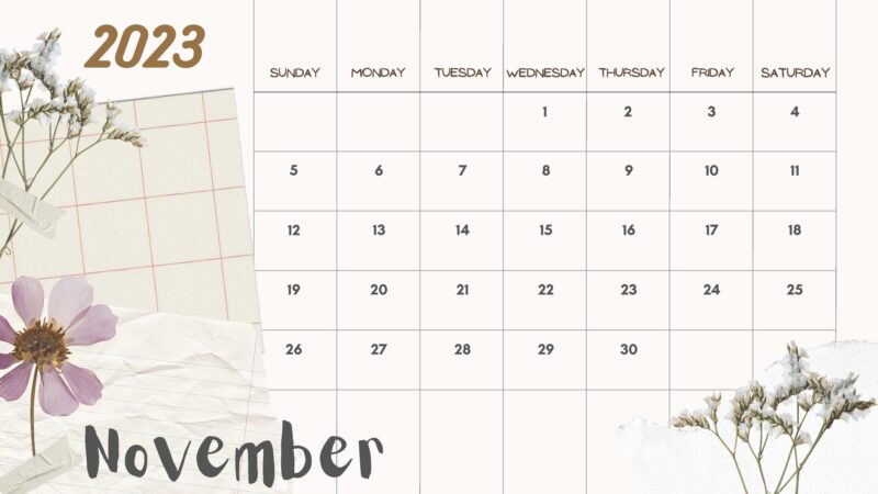 November 2023 Monthly Calendar Printable