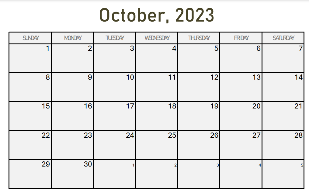 Blank 2023 October Printable Calendar