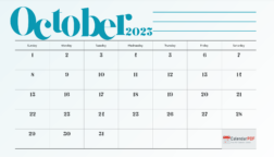Beautiful Colored October 2023 Calendar with Space for Common Notes