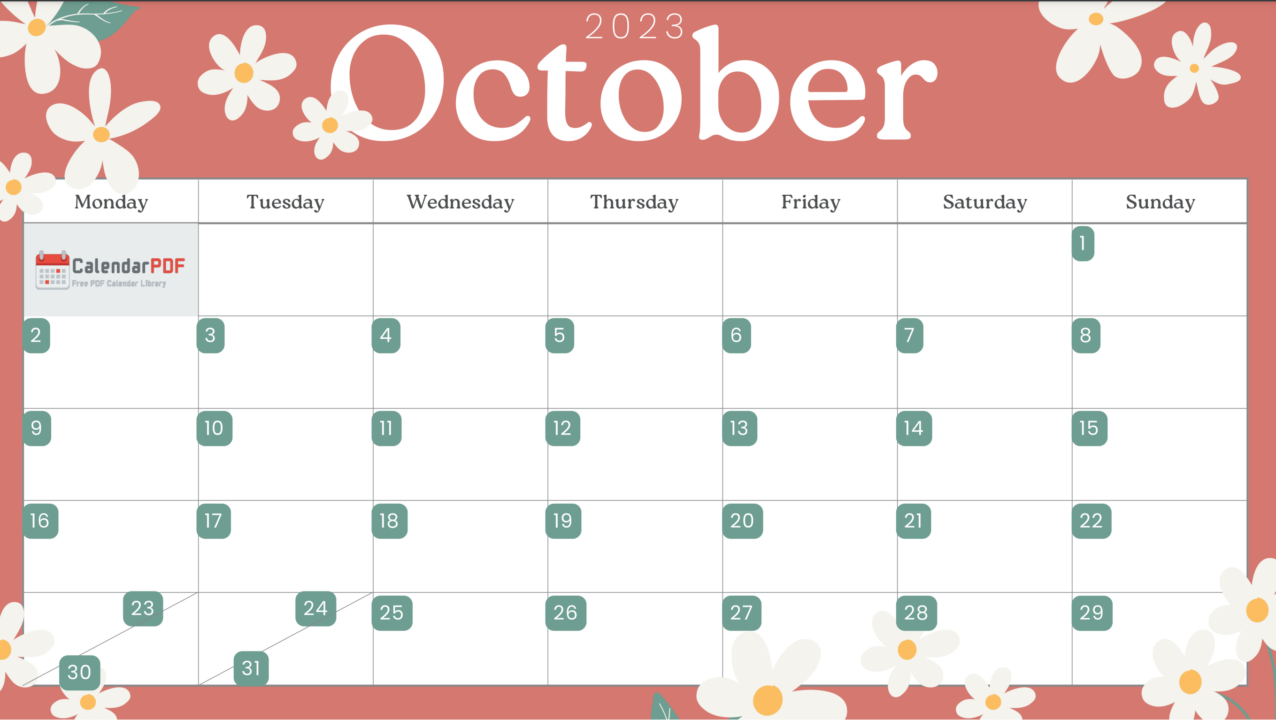 Floral Themed October 2023 Calendar