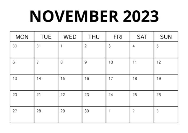 November Blank Calendar 2023 Template