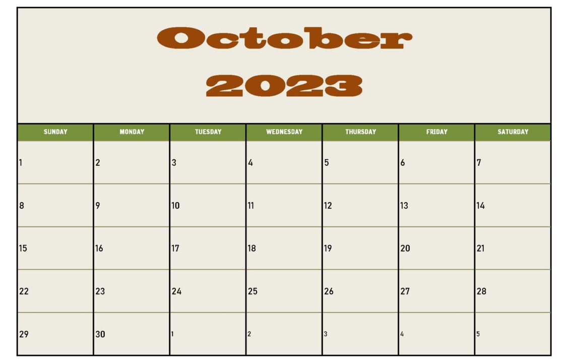 Printable Blank 2023 October Calendar - Colored