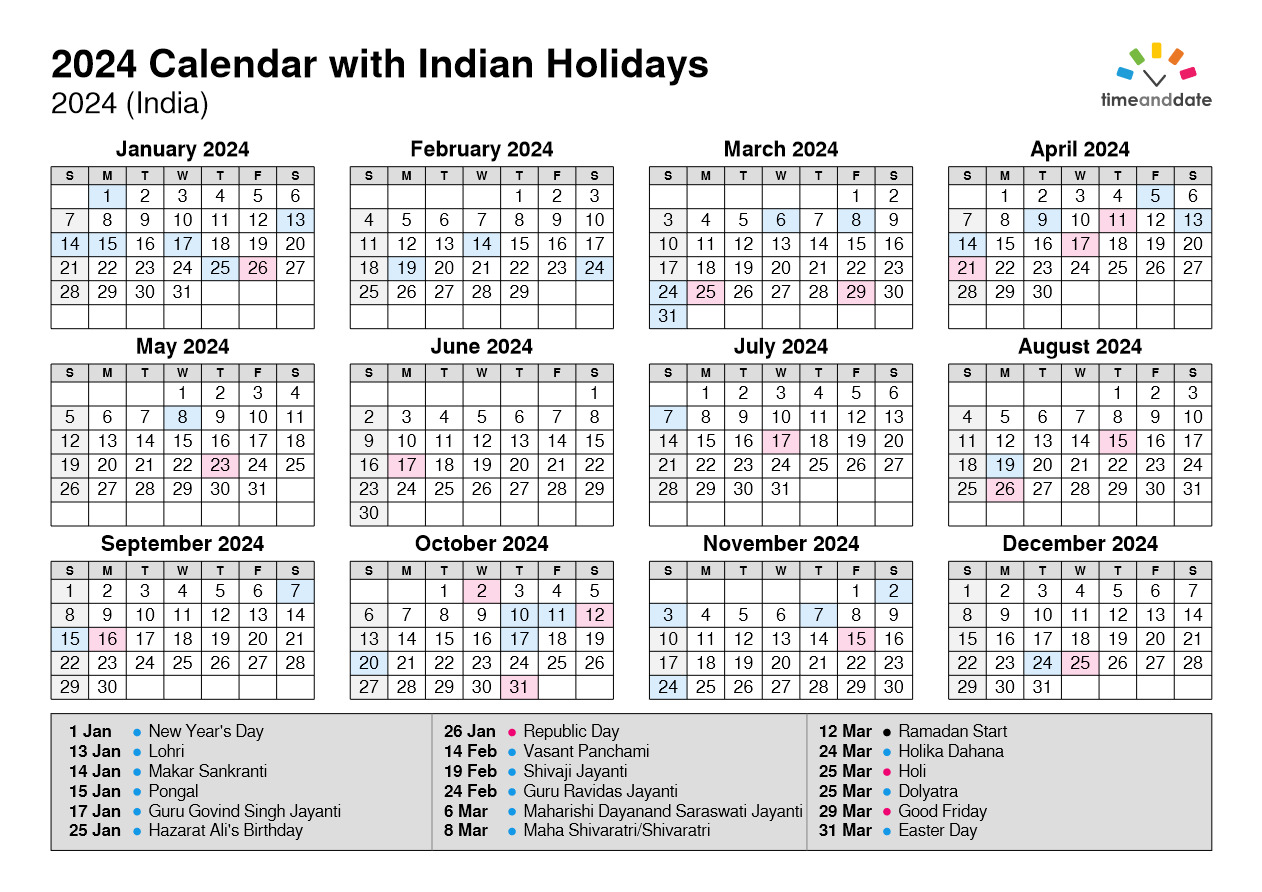 2024 Calendar with Indian Holidays PDF CalendarPDF