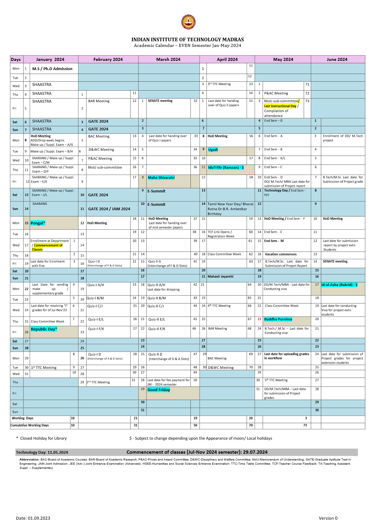 IIT Madras Academic Calendar 2024 PDF CalendarPDF