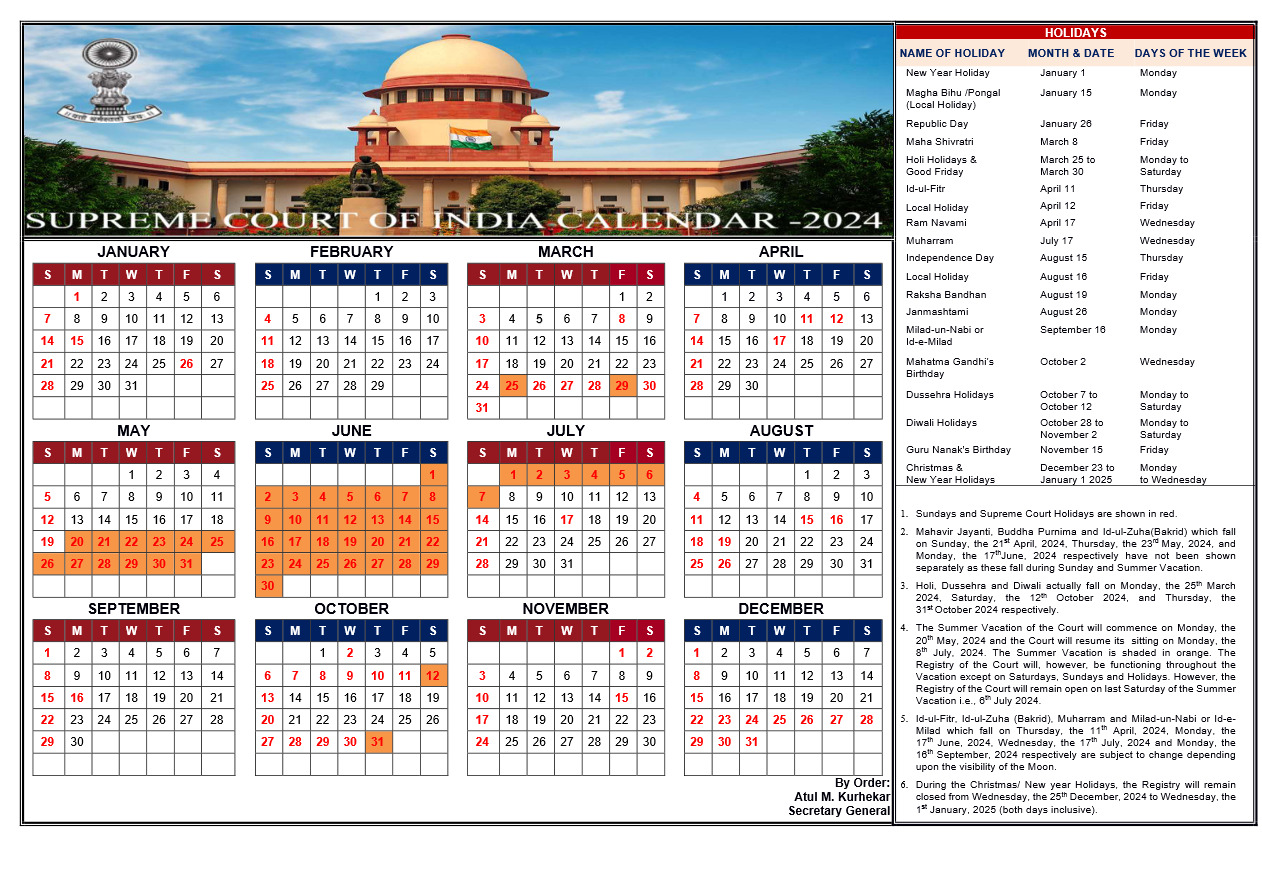 Supreme Court Calendar 2024 PDF CalendarPDF