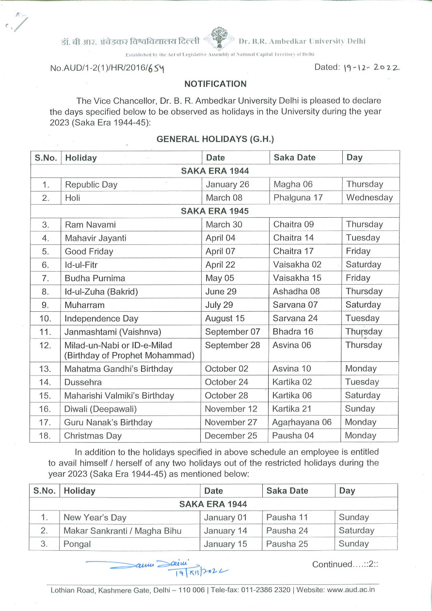 Babasaheb Ambedkar University Holiday List 2024