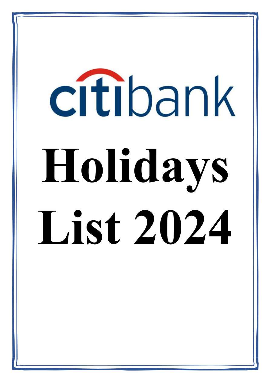 CITI Bank Holiday Calendar 2024