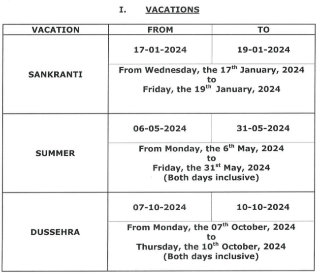 High Court Vacation List 2024 PDF