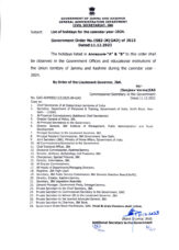 List of Holidays 2024 Jammu and Kashmir